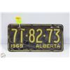 Image 1 : 1969 ALBERTA FARM LICENSE PLATE