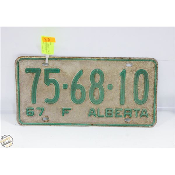 1967 ALBERTA FARM TRUCK LICENSE PLATE