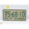 Image 1 : 1967 ALBERTA FARM TRUCK LICENSE PLATE