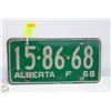 Image 1 : 1968 ALBERTA FARM TRUCK LICENSE PLATE
