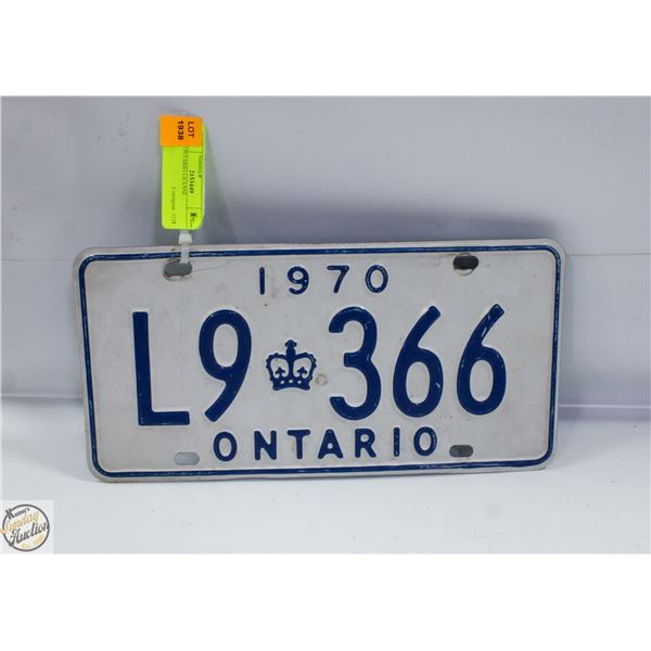 1970 ONTARIO LICENSE