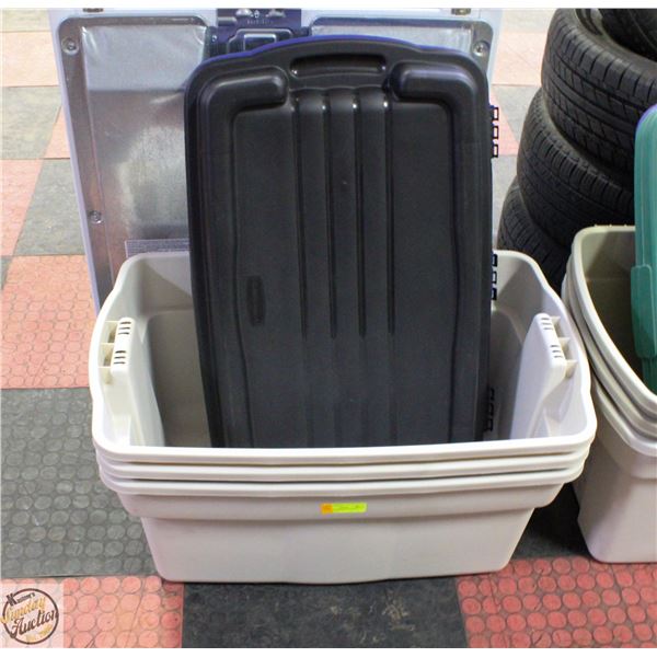 3 LARGE RUBBERMAID WITH HINGED LIDS