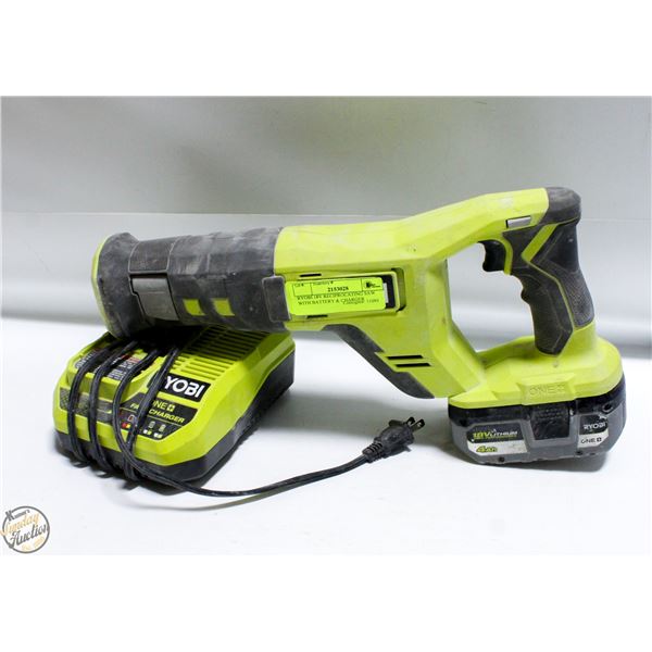 RYOBI 18V RECIPROCATING SAW WITH BATTERY & CHARGER