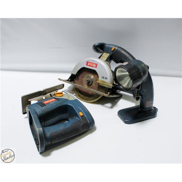 3 RYOBI 18V POWER TOOLS