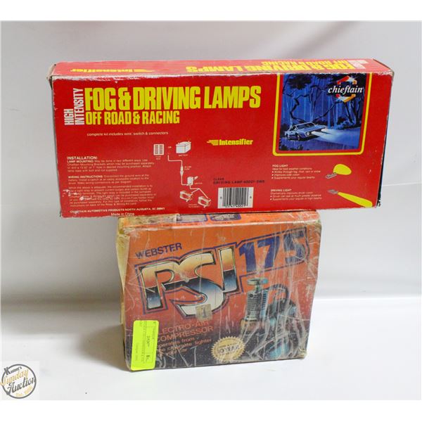 VINTAGE CAR COMPRESSOR & FOG LIGHT