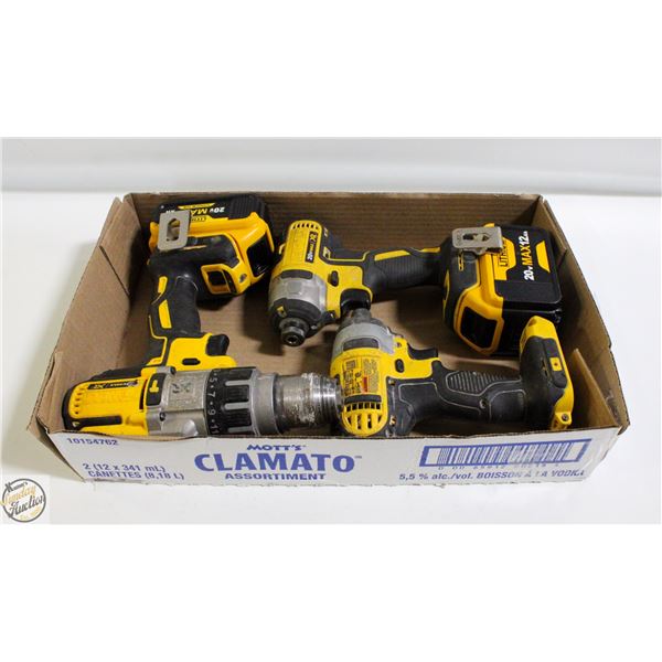 FLAT WITH 3 DEWALT CORDLESS DRILLS AND BATTERIES