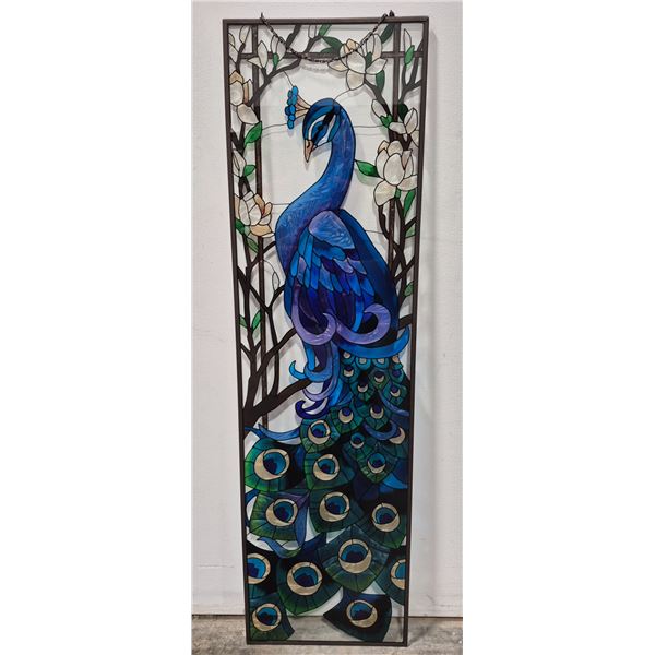 Beautiful Vintage Peacock Themed Stained Glass Window Panel