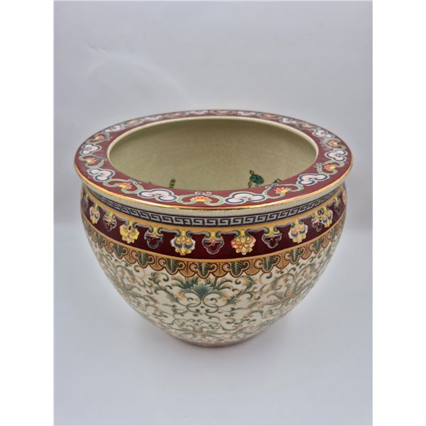 Vintage Asian Planter With Koi Fish Details Inside