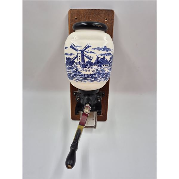 Vintage Dutch Windmill Scene Wall Hanging Porcelain Coffee Grinder