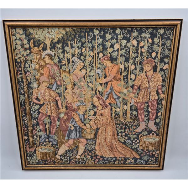 Custom Framed Needlepoint Art Work "Villagers At Harvest" Scene