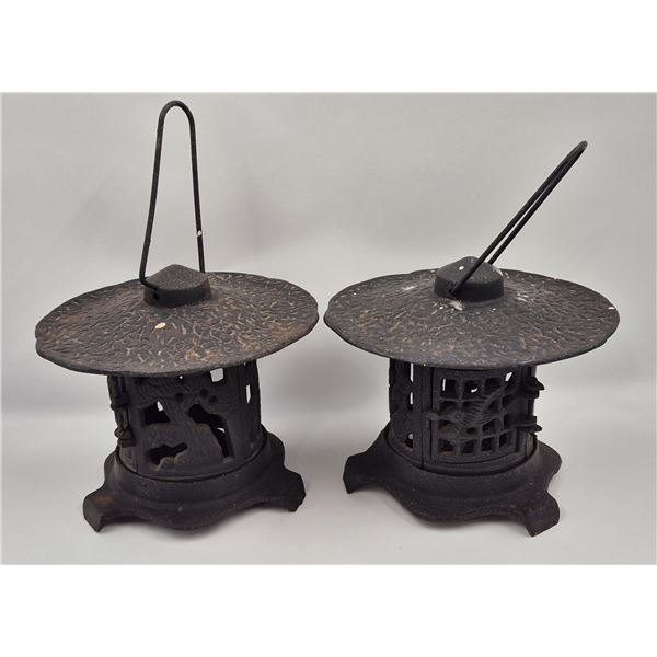 2x Vintage Cast Candle Lanterns