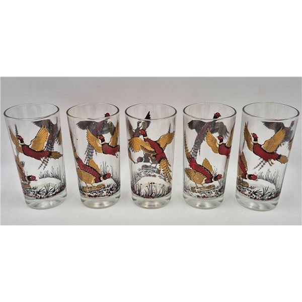 4x Vintage Mid Century Modern Pheasant Highball Glasses