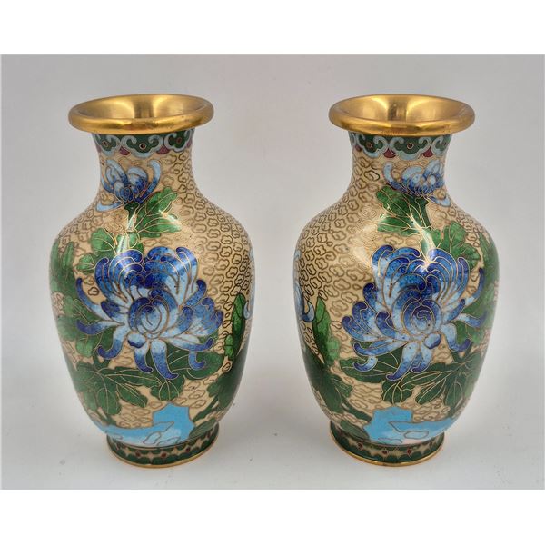 2x Vintage Cloisonne Floral Themed Vases