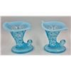 Image 1 : 2x Blue Hobnail Glass Cornucopia Vases
