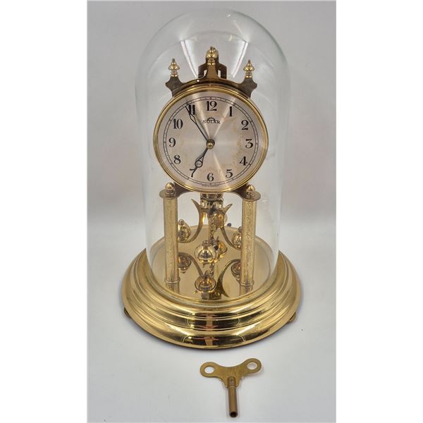 Vintage Solar Anniversary Clock In Glass Dome With Key
