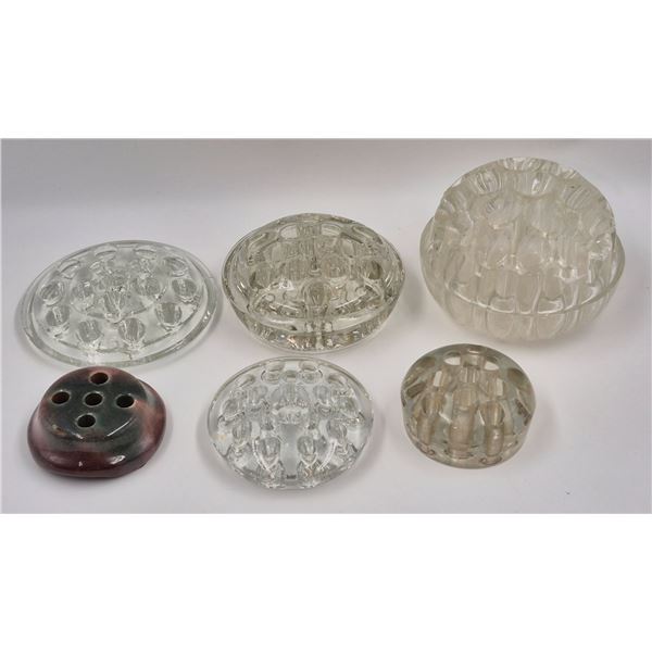 6x Vintage Glass Flower Frogs