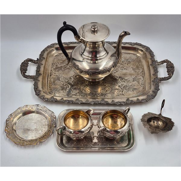 Vintage E.P. Silverware: Teapot, Tray, Sugar Bowls, & More