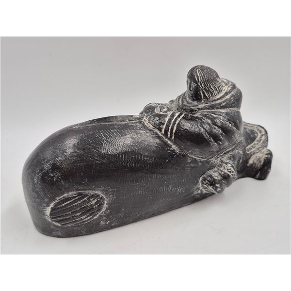 Vintage Wolf Sculptures Hand Carved Soapstone Inuit On Whale Figurine
