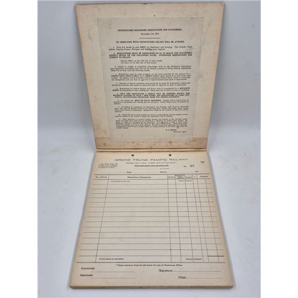 Vintage Grand Trunk Pacific Railway Requisition For Stationery Log Book
