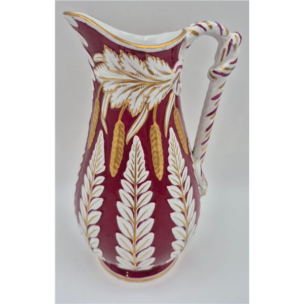 Antique Fern Wood & Brownfield Porcelain Pitcher