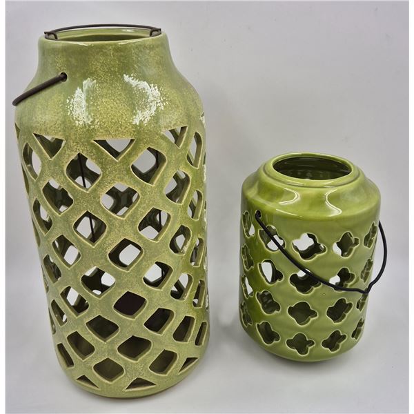 2x Vintage Porcelain Candle Lanterns
