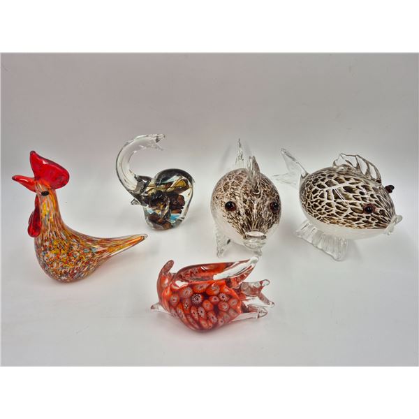 5x Vintage Art Glass Animals