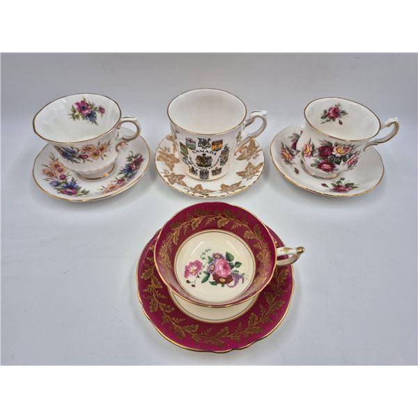 4x Vintage Paragon Chinaware: Teacups & Saucers (1 Double Stamp)