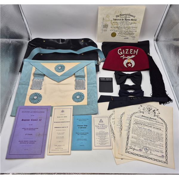 Vintage Shriners Collectibles: Apron, Ephemera, Bow Tie, Hat