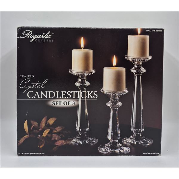 Vintage Set Of 3x Crystal Candlesticks