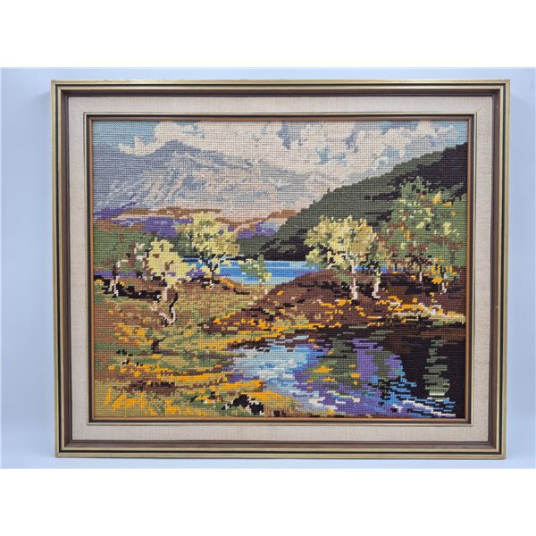 Vintage Handmade Needlepoint Artwork "Nature Scene"