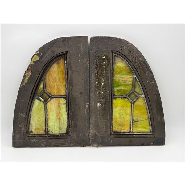 2x Antique Stain Glass Leaded Window Panels