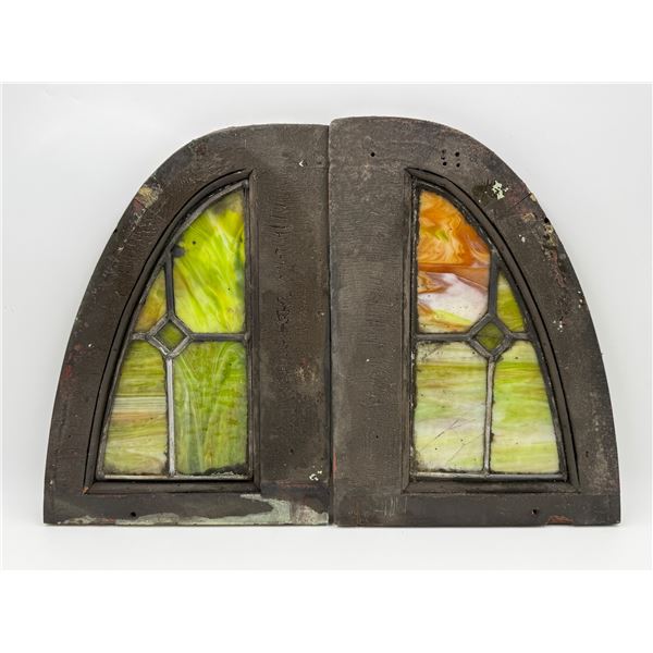 2x Antique Stain Glass Leaded Window Panels