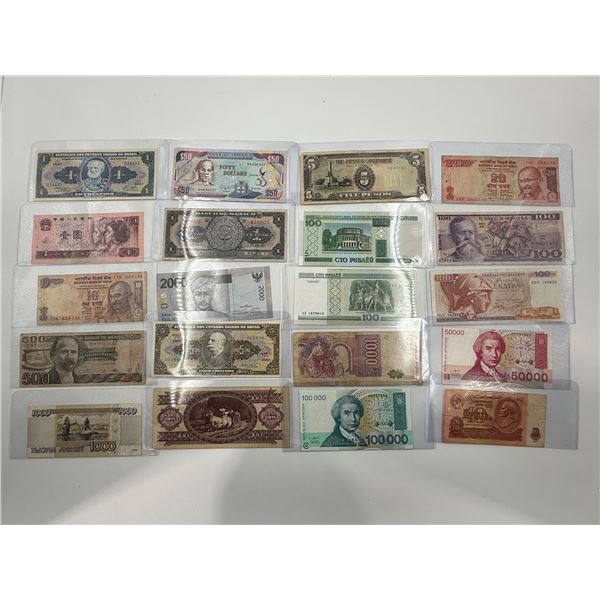 20x Assorted Countries Bank Notes