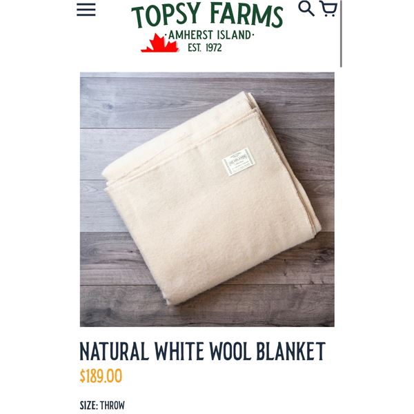 Topsy Farms Natural White Wool Throw Blanket