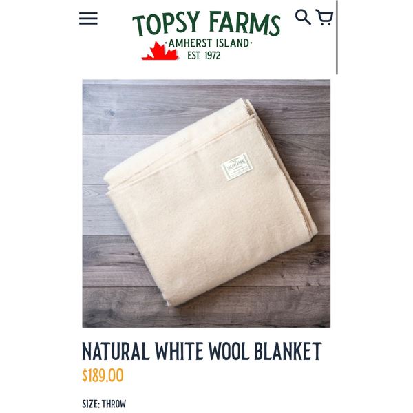 Topsy Farms Natural White Wool Throw Blanket