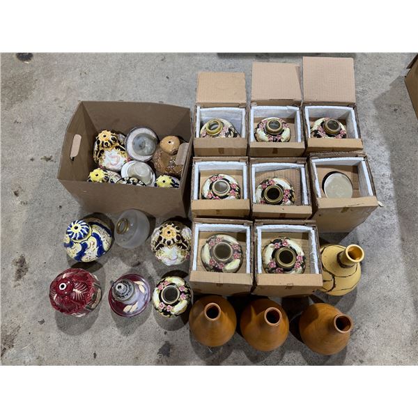Collection Of Oil Lamps (Many N.O.S.) & 4x Pottery Vases