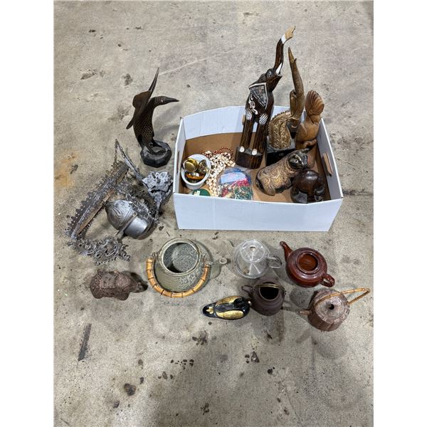Vintage Variety: Teapots, Horn Carved Bird, Figurines, Bracelets, & More