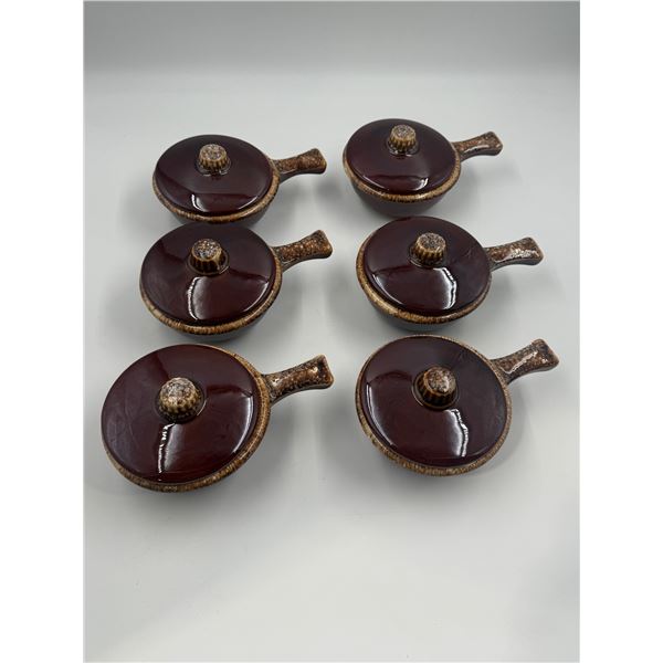 6x Vintage Hull Pottery Lidded French Onion Soup Bowls