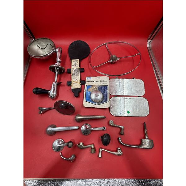 Vintage Car Parts: Window Spotlight, Door Handles, Window Handles, Steering Wheel, & More
