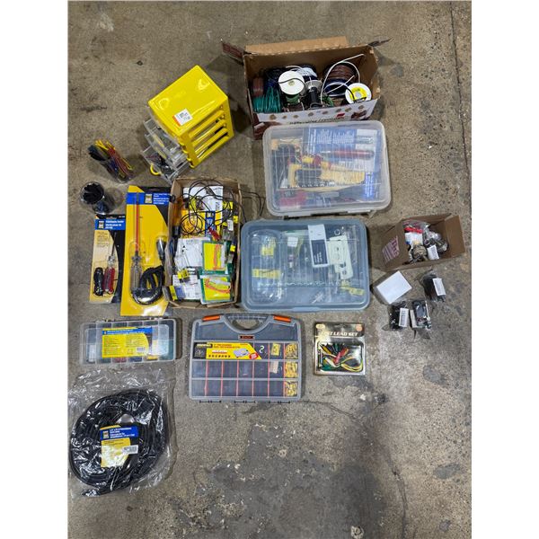 Assorted Electricians Tools: Wire, Split Loom, Circuit Tester, & More