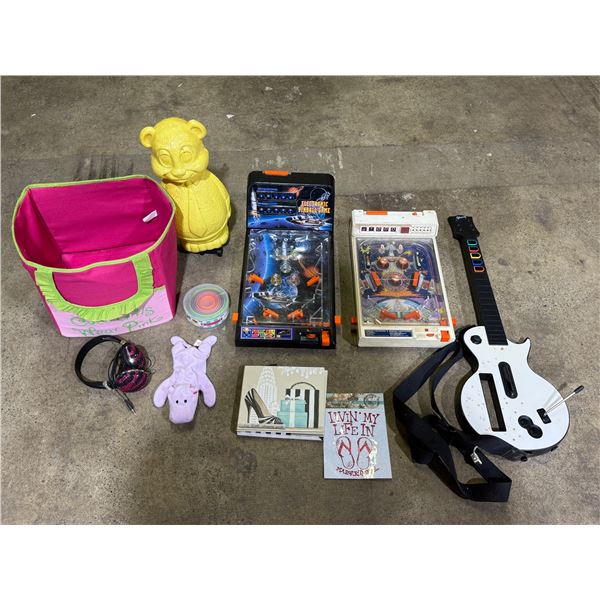Assorted Toys: Guitar Hero Guitar, Pinball Games, Ty Beanie, & More