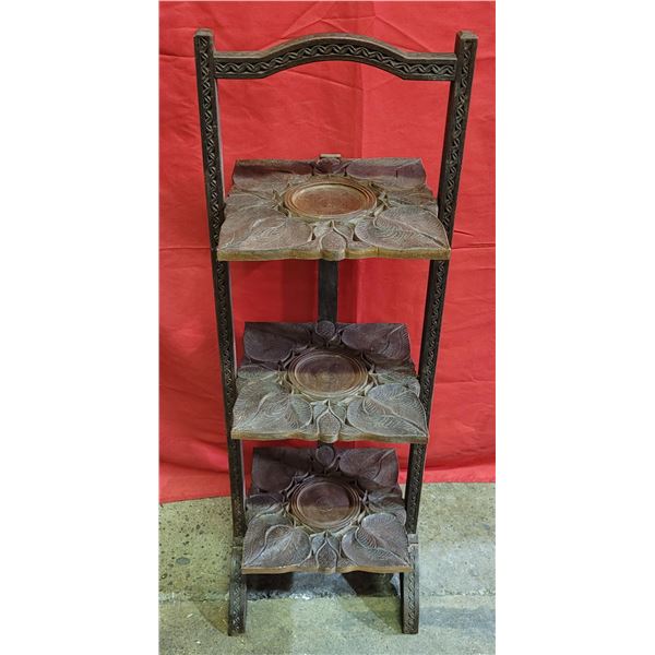 Antique Indian Carved Three Tier Folding Cake Stand
