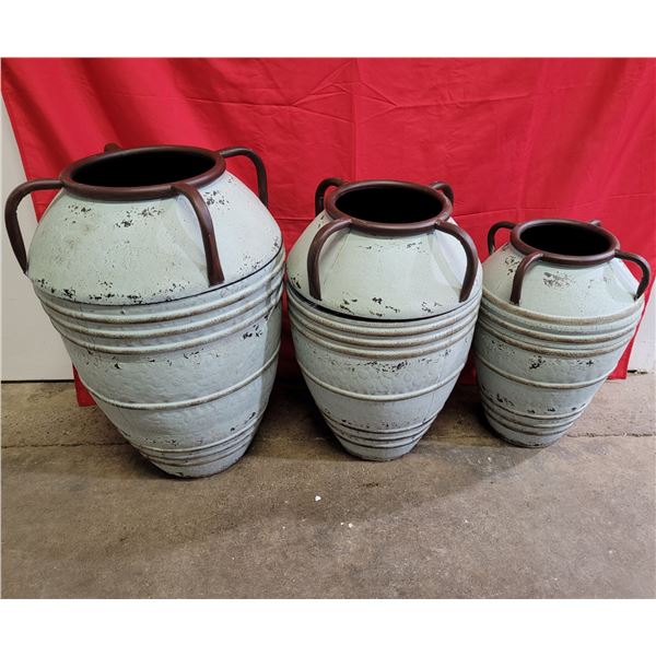 3 Large Metal Rustic Vases