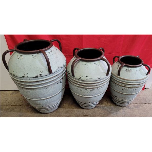 3 Large Metal Rustic Vases