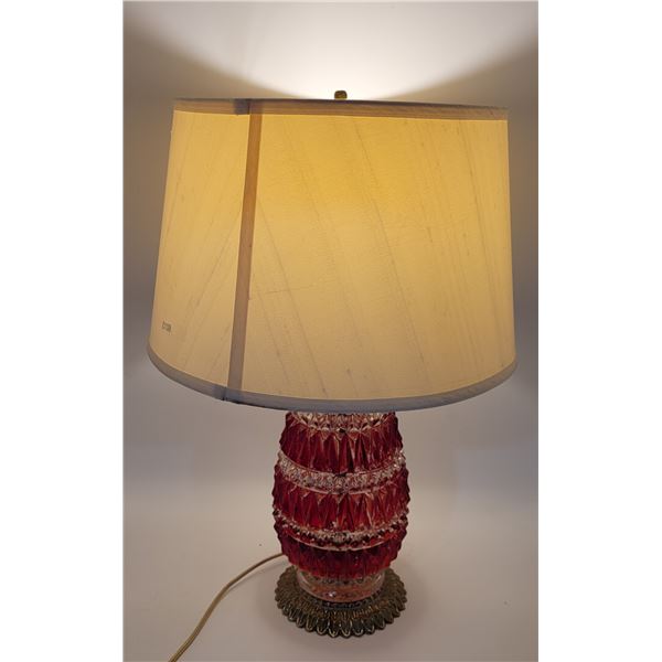 1970s Ruby Red Quilted Cut Glass Table Lamp