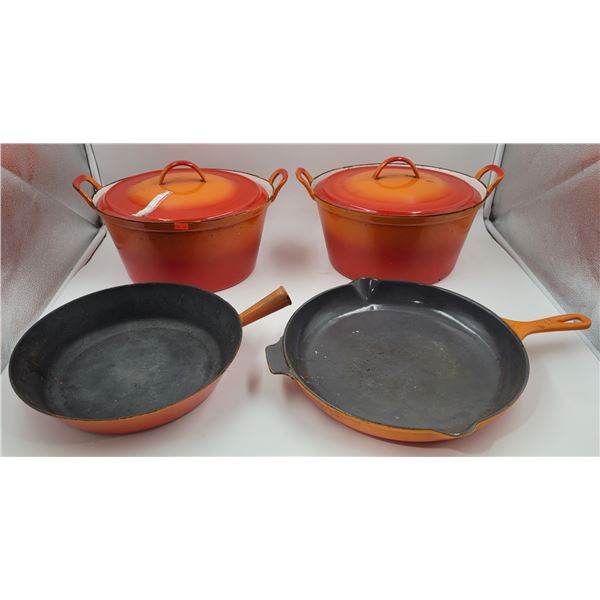 Lot of Enameled Cast Iron Cookware w/ Le Creuset Pan