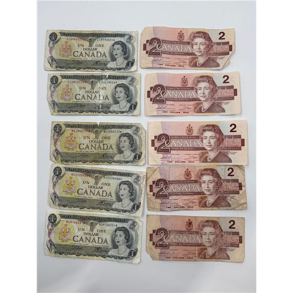 Lot of 1973 Canadian Dollar Bills & 1986 Canadian $2 Bills