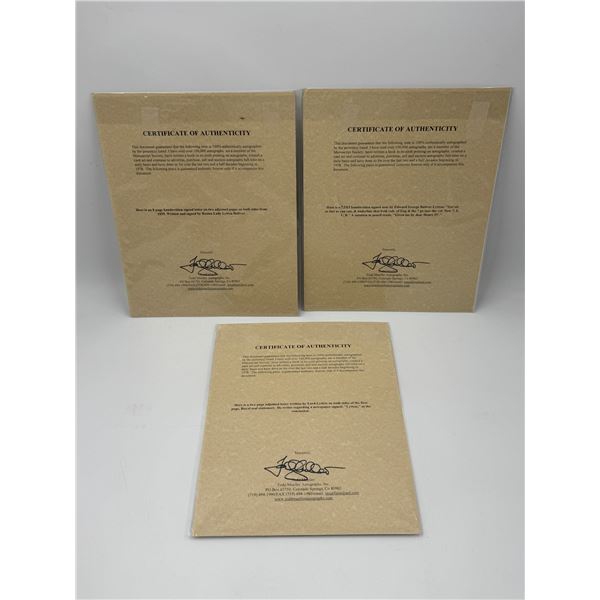 Antique Handwritten Letters by Rosina Lady Lytton, Lord Lytton, & Edward Lytton w/ COAs
