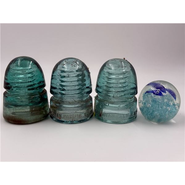3 Canadian Pacific Railway Insulators & Paperweight
