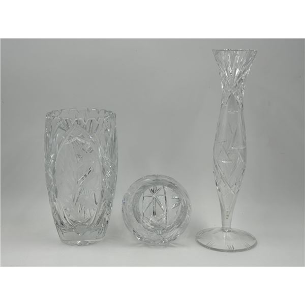 Unique Vintage Crystal Orb Ashtray & 2x Vases